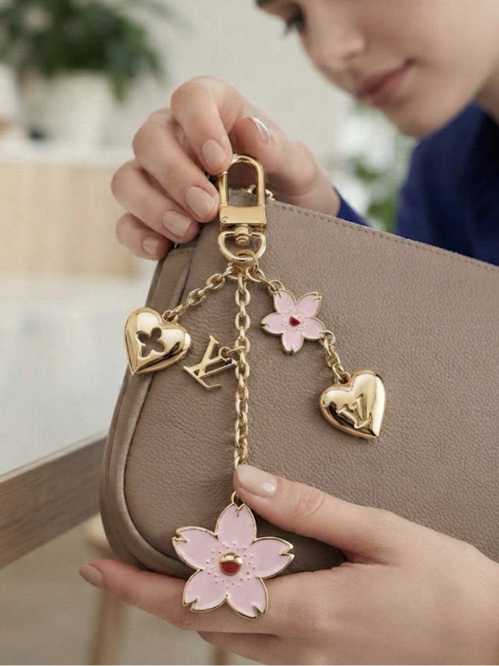 Louis Vuitton Flower & Heart Bag Charm Key Holder